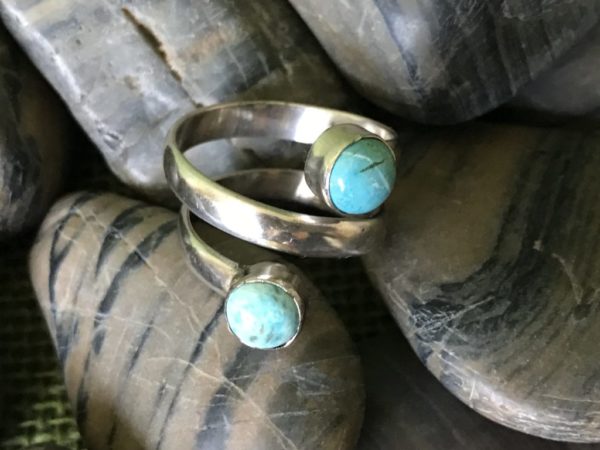 Two-Stone Spiral Turquoise Ring