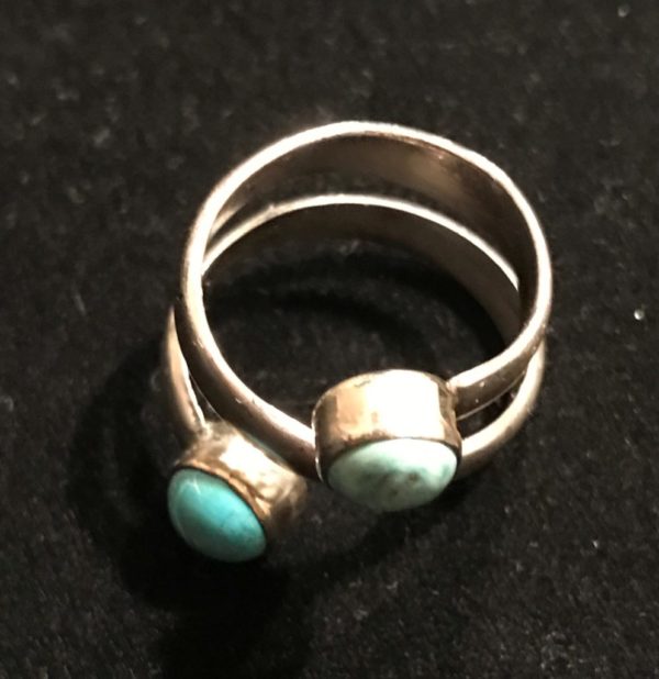 Two-Stone Spiral Turquoise Ring