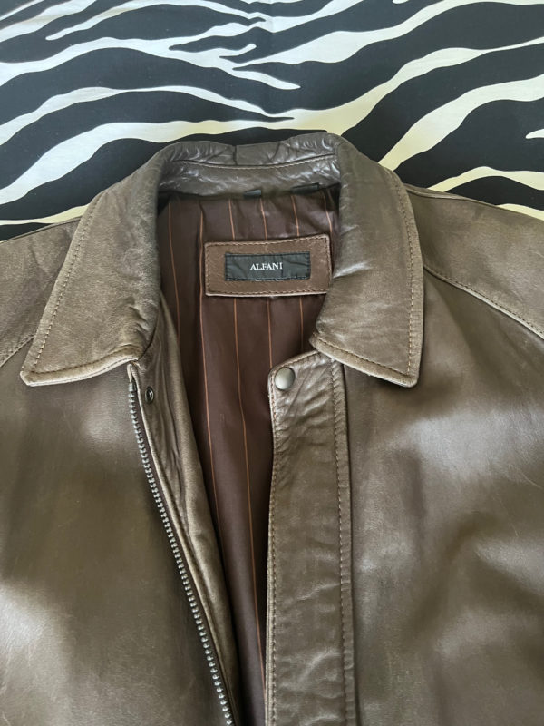 Alfani Brown Leather Bomber Jacket